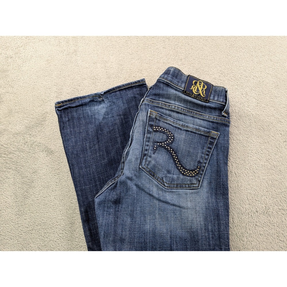 Rock & Republic Kasandra Bootcut Jeans Blue Studded Pockets 8M R010388